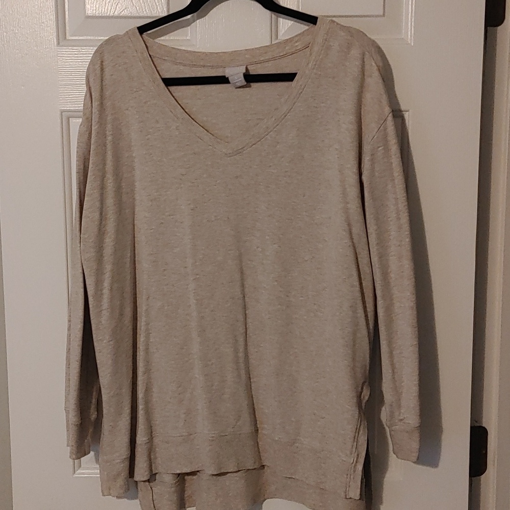 Long Sleeve Top Women's 16/18 Light Tan Side Slit Casual Lounge Shirt by Chico's